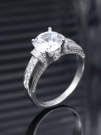 1pc S925 Silver Luxury Wedding Ring, Inlaid With 2 Carat Moissanite, Suitable For Weddings, Engagements, Banquets, Parties, Proposal Gifts, Anniversary Gifts