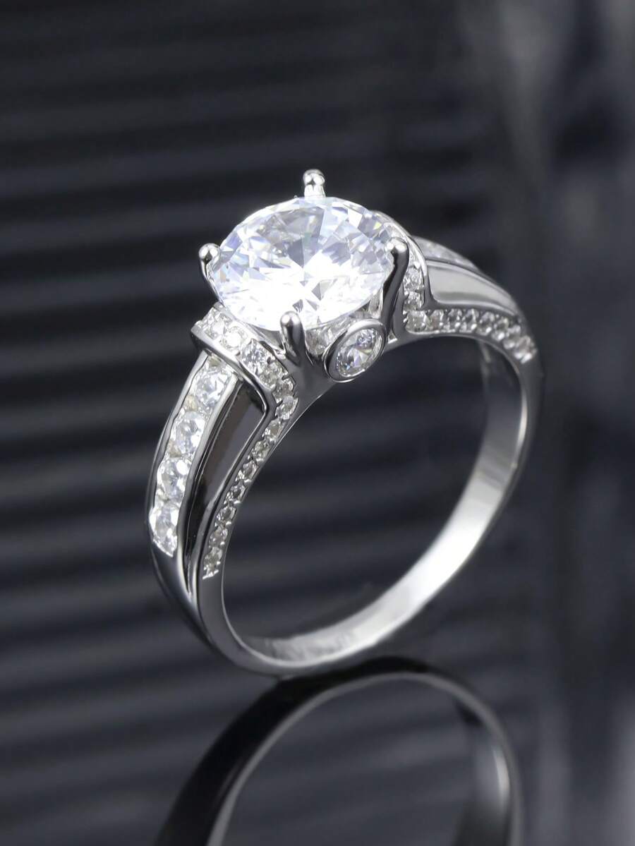 1pc S925 Silver Luxury Wedding Ring, Inlaid With 2 Carat Moissanite, Suitable For Weddings, Engagements, Banquets, Parties, Proposal Gifts, Anniversary Gifts