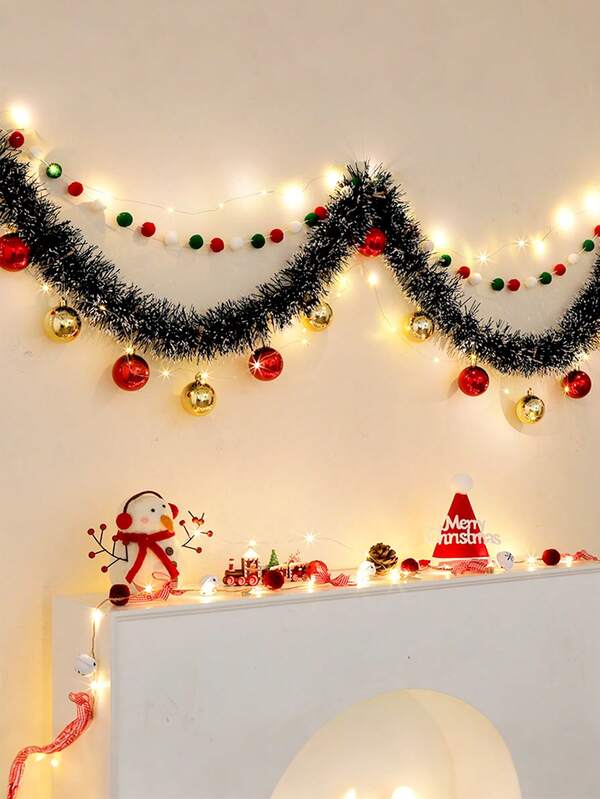 2m/6.5ft Christmas Wreath String Lights, DIY Christmas Decorative, Christmas Decorative Lights,With 20 LED Lights And 6 Bows And 6 Christmas Ball For Home, Garden,Bedroom, Party, Indoor/Outdoor Decoration Home Decor Christmas Decorations Room Decor