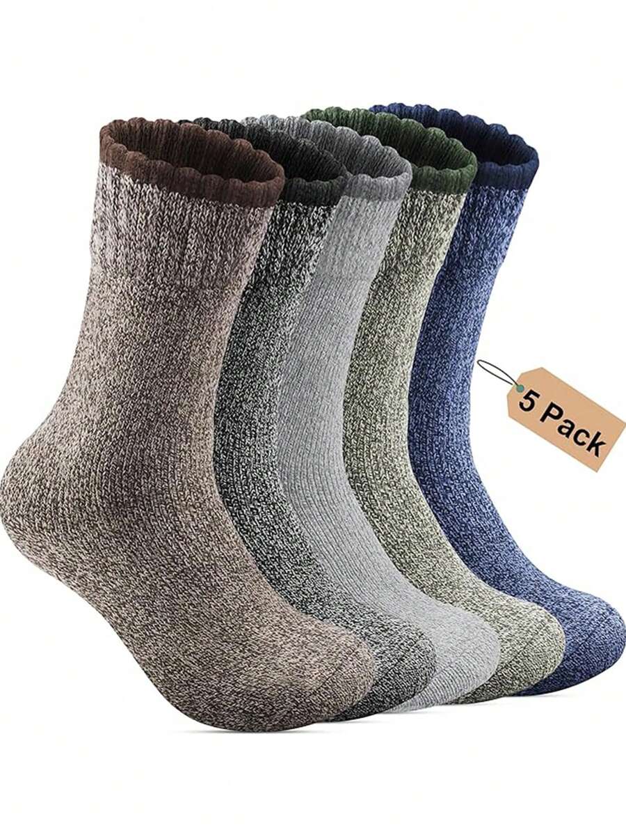 5 Packungen Merinowolle Socken - Herren Winter Warm Thermosocken für Camping und gemütliches Tragen, Weihnachtsgeschenk