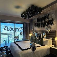 Black Valentine's Day Decorations Set, Including Black Valentine's Day Banner, Black Rose Petals, Black Latex Balloons, Silver Heart Foil Balloons, Suitable For Birthday Party Decor, Anniversary, Wedding, Home Decor, Photo Props