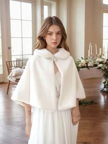 1pc Handmade Premium Autumn/Winter Extra Long Solid Color Polyester Faux Mink Thermal Lined Thick Shawl Vest, Fashion Versatile Minimalist Women Shawl Vest, Suitable For Evening Gown, Bridal Wedding, Gala, Celebration, Daily Wear