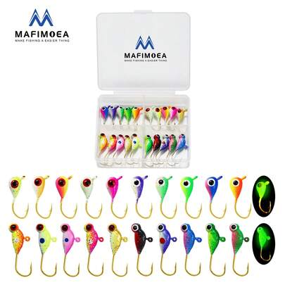 MAFIMOEA 20-22 قطعة مجموعة طعم صيد السمك الصغيرة التي تضيء في الظلام، أفضل إكسسوار لصيد السمك في الشتاء، مناسبة لصيد السلمون والبلطي والأسماك المياه العذبة