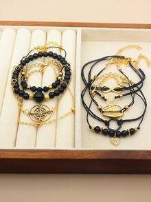 10/4/3pcs Woven Infinity Symbol & Multi-Element Bracelet Set, Beaded Jewelry, Women Accessories, Daily Wear