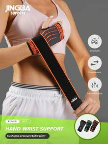 JINGBA SUPPORT 1pc Breathable Knitted Wrist Sleeve - Adjustable Hand Protection, Suitable For Weightlifting, Cycling And Various Sports, Unisex - Orange - View 1