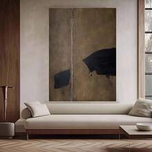 Hand-Painted Wabi-Sabi Abstract Landscape Canvas Wall Art - Dark Brown & Grey-Brown Textured Painting, Minimalist Retro Medieval Decor,  Handmade Artwork For Living Room, Office, Or Meditation Spaces, Large Canvas Wall Art Ready To Hang, Office Artwork - 彩色 - 查看 5