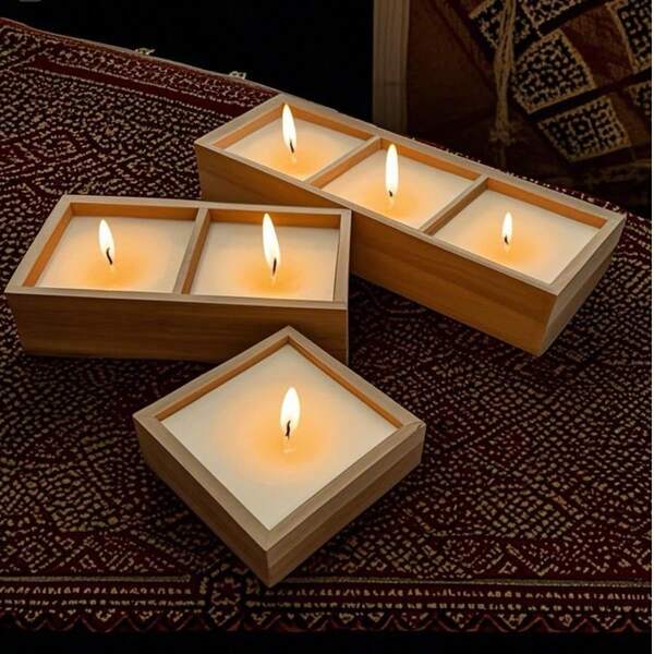 1pc Scented Candle, A Unique And Fresh Scented Candle, Made Of A Unique Rectangular Container Of Carbonized Bamboo Cup Candles And Made Of Soy Wax. Very Suitable For Home Furnishings, Hotels, And High-End Restaurants. Widely Used To Create A Romantic