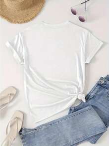 Women's Short Sleeve Crew Neck T-Shirt - Peace Love Hippie Soul Graphic Print With Colorful Floral Peace Symbol, Casual Regular Fit Machine Washable Top For Summer Spring &Amp; All-Season Wear, Easy Care - 白色 - 查看 2