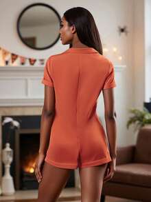 Women's Jail Costume Jumpsuit, Short Sleeve Romper With Belt And Zip Up, Prisoner Inmate Halloween Party Outfit - trái cam - Xem 6