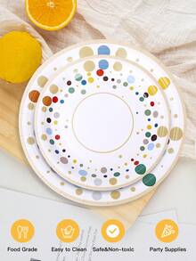 8pcs White Paper Plates, White & Colorful Polka Dot Party Plates, Disposable Tableware, Disposable Paper Plates For Cake, Dessert, Bread, Suitable For Wedding, Birthday Party, School Party Decor, Outdoor Picnic, Christmas Dinner