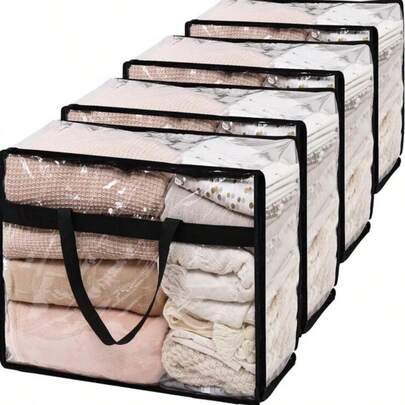 1/4pcs Extra Large 40L Transparent Plastic Storage Bags With Zipper And Reinforced Handles, Suitable For Storing Clothes, Bedding, And Moving Supplies