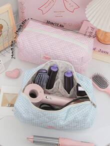 1 pezzo Borsa per asciugacapelli con stampa a quadretti, borsa per conservare arricciacapelli, borsa da viaggio multifunzionale per asciugacapelli portatile, borsa per cosmetici e accessori per la cura dei capelli, borsa da viaggio per accessori da toilette, grande capacità, protettiva per piastra per capelli e arricciacapelli