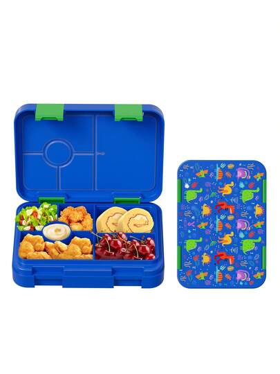 Bento Lunch Box – Leakproof Lunch Container with 5 Compartments, Reusable Meal Prep Snack Box, Portion Control Lunchbox for Kids & Adults, School, Office, Travel & Picnic Food Storage (Blue Dinosaur)