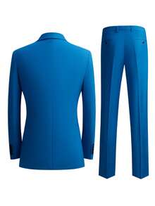 Mens Suit 2-Piece Double Breasted, Slim Fit Formal Blazer And Trousers Set, Wedding Prom Business Office Tuxedo - Blue - View 4