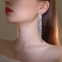 Glamorous Spring Colorful CZ Crystal Long Tassel Earrings Stud Dance Club Party Graduation Jewelry 1 Pair