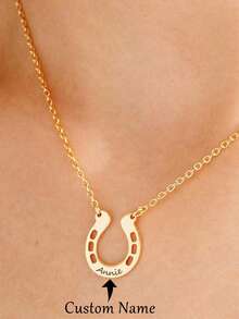 1Pc Personalized Name Necklace, Stainless Steel Jewelry,Custom Horseshoe Necklace, Engraved With Your Name Or Horse Name, Lucky Horseshoe Pendant Necklace For Girl Christmas Gifts