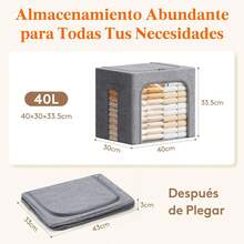 Contenedores de Almacenamiento de Ropa con Marco de Metal, Caja de Almacenamiento Apilable, Cplegables Organizadores de Armario y Almacenamiento, Paquete de 4, 40L, Gris Claro - 4 - Ver 6