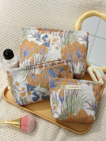 1 件/套 撞色压花花卉手提化妆包，时尚休闲大容量便携拉链化妆包，旅行度假必备化妆包，可收纳卫生巾、卫生棉、有线耳机、耳塞、头戴式耳机、充电器、口红、化妆品、香水、护肤品和美容产品，家居装饰，适合妈妈、女性、护士、学生、女学生、钥匙等，节日礼物，化妆包，化妆袋，化妆包，化妆品收纳包，化妆包，旅行，化妆袋，包，梳妆台，化妆袋，旅行必备，化妆包，旅行必备，化妆配件，小化妆包，化妆袋，化妆品包，旅行必备，大容量，大号化妆包，圣诞节礼品、收纳包、旅行、女士旅行必备礼品、收纳包、手拿包/小手提包、化妆品收纳包、化妆品整理包、收纳包、化妆刷收纳袋、迷你收纳包、大容量收纳包、女士礼品、圣诞礼物、女士礼品创意