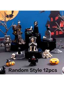 21pcs Halloween Ornaments, Halloween Scene Layout Miniature Model, Halloween Mini Decoration, Halloween Small Ornaments, Skull Mummy, Resurrection Ghost Festival Horror Resin Ornaments, Home Desktop Creative Decoration
