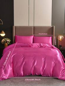 3pcs Plain Polyester Duvet Cover Set, Solid Color With Corner Ties Design, Set Includes: 1 Zippered Duvet Cover (No Filler) + 2 Pillowcases (No Filler), Suitable For Bedroom/Travel/Dorm (Boys/Girls) - Hot Pink - View 15