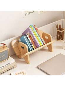 Bamboo & Wood Bookshelf, Book Storage Rack, Minimalist Style Bamboo & Wood Desktop Book Stand, Student Desk Organizer Rack, Multifunctional Office Desk Shelf, Desktop Decor, Minimalist Desktop Book Organizer, Desktop Book Display Rack - متعدد الألوان - مشاهدة 7