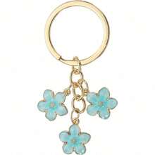 XJJX Flower Keychains Charm, Cherry Blossom Enamel KeyChains Cute Floral Keyring - 藍色 - 查看 7