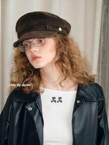 1pc Unisex Retro British Style Newsboy Cap, Suede-Like Fabric, Octagonal Hat, Fashionable, Flattering, Suitable For Autumn/Winter