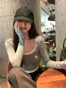 Women's Casual All-Match Solid 2 In 1 Crop Top Undershirt