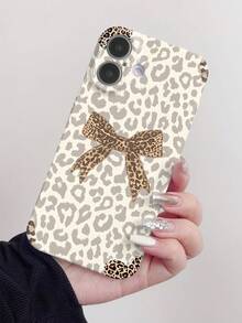 Bow-Knot 1pc Leopard Print Bow Design PC Glossy Protective Phone Case Compatible With Iphone 11, 12, XR, 13, 13 Pro, 13 Pro Max, 14, 14 Pro, 14 Pro Max, 15, 15 Pro, 15 Plus, 15 Pro Max, 16, 16 Pro, 16 Plus, 16 Pro Max, 16e