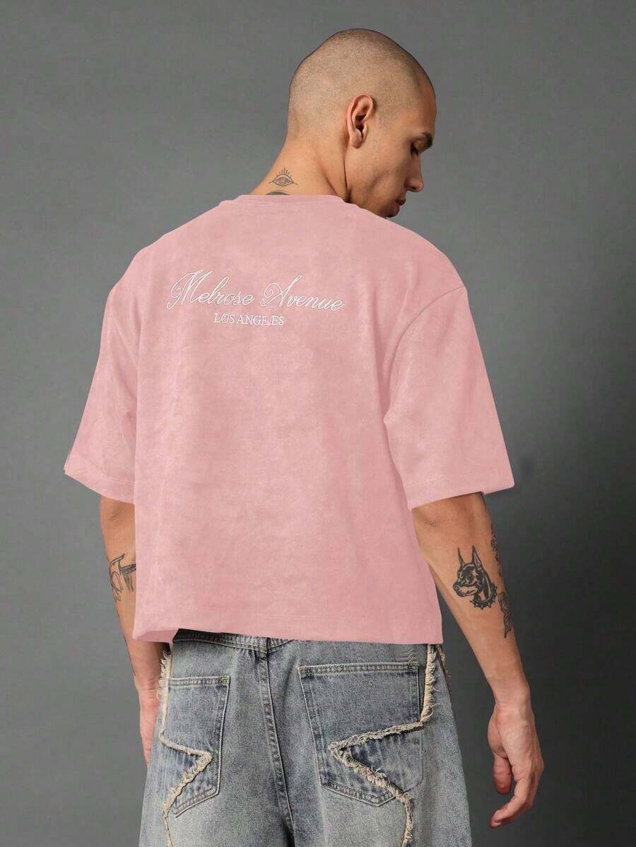Melrose Avenue Los Angeles Crop T-Shirt Urban Streetwear Script Logo Back Print Casual Summer Lightweight Top Boxy Style Hip Hop Fashion-Unisex-L91 - 淺粉色 - 查看 1