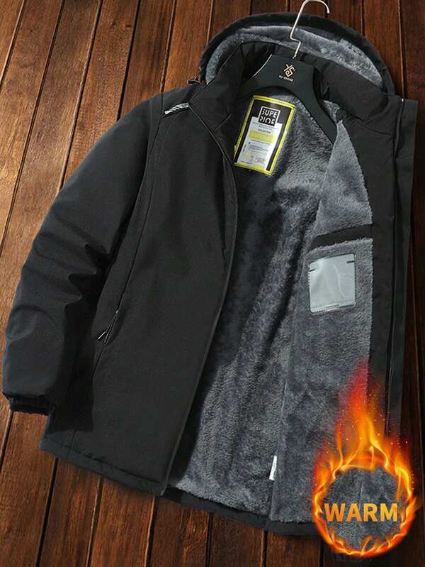 1pc Men's Winter Jacket, Thermal Lined Thickened Hooded Detachable Sportswear Outerwear