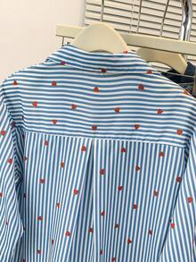 YUXIN 热销清新蓝白条纹心形元素衬衫舒适透气多场景四季女上衣 - 藍條 - 查看 9