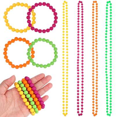 8pcs Neon Bead Necklace & Bracelet Jewelry Set, Multi-Color, Suitable For Halloween, Carnival, Easter Party, 80s 90s Party Supplies & Costume Accessories