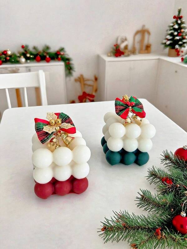 1pc New Creative Bicolor Candle (6cm/2.36in), Scented Candle, White Mini Candle, Christmas Dual-Color Candle, Smokeless Candle, For Home Decor, Dining Table Decor, Holiday Decor, Party, Christmas Gifts, Gifts, Birthday Present, Christmas Decorations, Christmas Decor, Christmas Gifts, Room Decor, Candle, Candles, Gifts, Scented Candles, Home Decoration