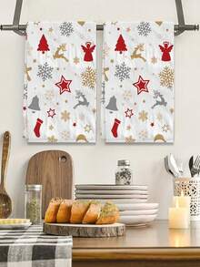 2 pièces Serviettes à main super douces de la série de Noël, en polyester ultra doux, chiffons à vaisselle tissés, lavage à la main uniquement, décoration de style ferme moderne, cadeaux pour le voisinage, fournitures de nettoyage, torchons de cuisine