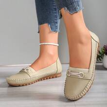 舒适百搭的女士软底乐福鞋，宽版，轻便易清洁，居家必备，简约装饰，纯色设计，优雅耐用，可搭配任何服装，耐磨橡胶鞋底，易于护理，低跟，侧面有弹性