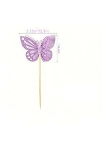 12./24 Pcs Butterfly Cupcake Toppers Assembled Double Layer Cupcake Topper 3D Glitter Cupcake Topper Butterfly Cocktail Pick Decoration For Babyshower Birthday Wedding - Purple - View 3