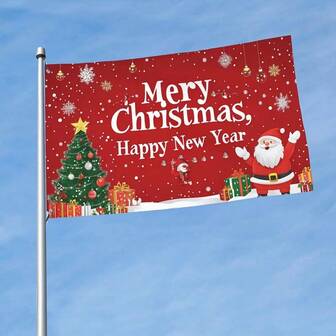 1pc Christmas & New Year Outdoor Holiday Flag - 36 X 60 Inches, Santa Claus & Snowman Pattern, Polyester Material, Easy Hanging Flag Pole Sleeve, Flag Only