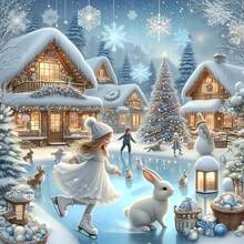 1 buc. Temă Fată și Iepure, Kit de pictură cu diamant rotund 5D de Crăciun de iarnă - Artă cu diamant, Cel mai bun cadou de ziua de naștere, Cadou potrivit de sărbători, Kit de pictură cu diamant rotund DIY lucrat manual, fără ramă, Decor rafinat pentru casă pentru sufragerie, dormitor, birou, bucătărie, Cadou artistic surpriză, Pictură cu diamant fără ramă