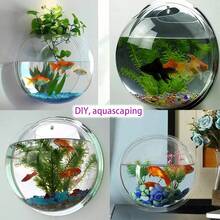 Acvariu de perete cu diametrul de 26 cm/Acvariu decorativ/Vază decorativă de perete suspendată/Sticlă hidroponică decorativă de perete suspendată/Acvariu pentru curte exterioară/Cameră de zi/Dormitor/Decor de birou, Poate fi agățat oriunde, De asemenea, se poate decora cu flori conservate și plante hidroponice, DIY, Amenajare peisagistică pentru acvariu, Vine cu plasă de pescuit