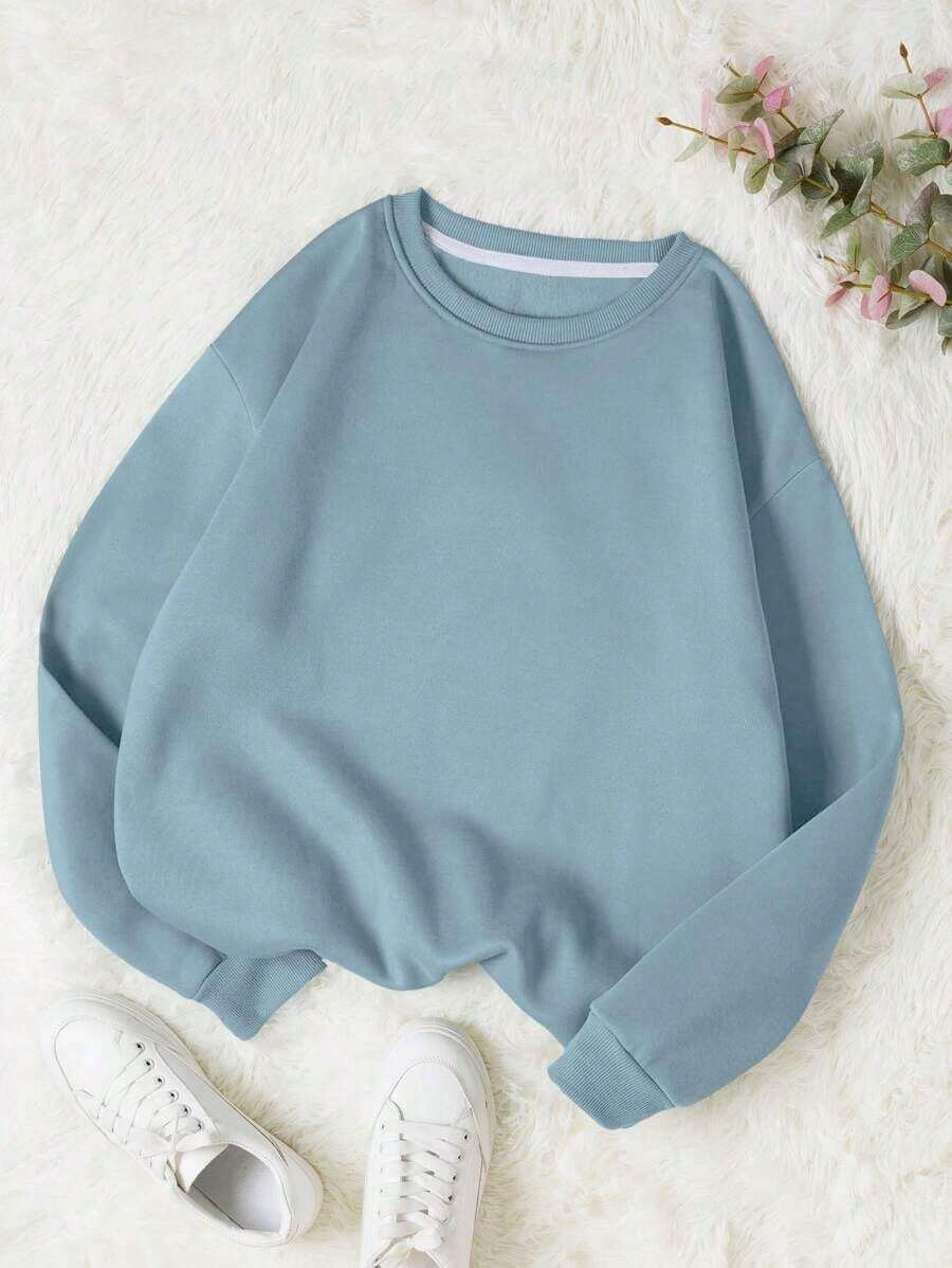 LCWomen's Drop Shoulder Long Sleeve Sweatshirt,Long Sleeve Tops Graduation,Back To School Outfits,Graduation,Teacher Outfits Women,Back To School Pullover Fall OutfitCasual Daily Wear - 霧霾藍 - 查看 1