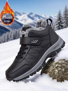 1 Pair Unisex Snow Boots, Outdoor Sports Warm Boots For Autumn/Winter, PU Waterproof Ankle Boots, Hiking Boots For Outdoor Activities, Camping, Hunting, Trekking, Available In Black/Grey, Size 36-48 - Black - View 1