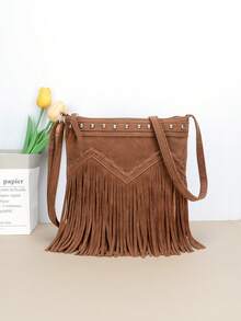 1个复古流苏包，女士仿麂皮斜挎包，休闲女士手提包，流苏单肩包，适合日常使用和送礼 - 彩色 - 查看 12