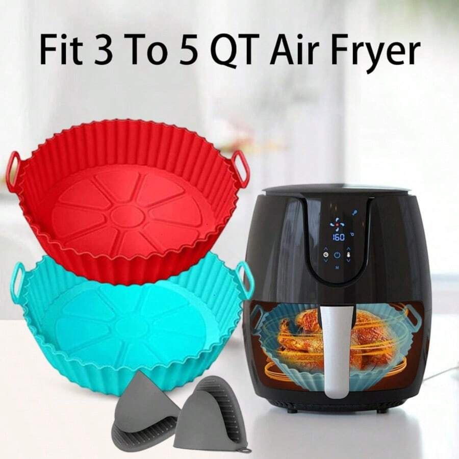 2 Pack Air Fryer Silicone Liners Set, Reusable Silicone Bowl Basket Fit, With Oven Glove, Non-Stick, Dishwasher , Replacement Of Flammable Parchment Paper, Baking Tray Oven Accessories, Baking Tools - 2 chiếc - Xem 1