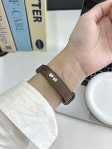 适用于小米手环 8/9/10/NFC 的皮革表带，男女通用 - 褐色 - 查看 4