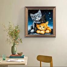 1/6pcs New 5D DIY Diamond Painting Kit, Cat Theme Pattern, Full Round Diamond Painting Canvas Art Craft, Living Room Bedroom Study, Halloween Christmas Gift, Home Decor Wall Art, Frameless