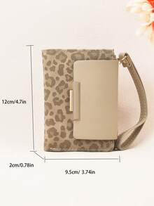 Ví nữ ngắn phối màu tương phản, ví đựng thẻ đa năng họa tiết da báo thời trang, ví đựng tiền xu có khóa cài thanh lịch dành cho học sinh trẻ, dung tích lớn, nhẹ nhàng, tiện lợi mang theo, thích hợp làm quà tặng ngày lễ. - Màu be - Xem 6