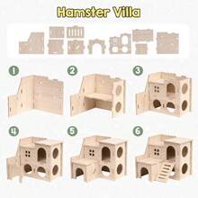 1 件木制小动物城堡玩具屋，带跑轮、滑梯、藏身处、爬楼梯、平台，适合仓鼠，圣诞节和新年礼物 - 彩色 - 查看 6