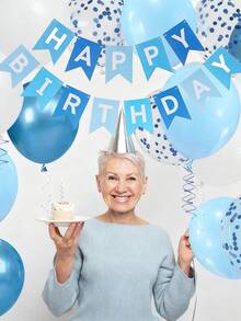 1/18/19 piezas Pancarta de Feliz Cumpleaños, Decoración de Cumpleaños Azul, 16 Globos de 12 pulgadas con 2 Cintas para Decoración de Fiesta de Cumpleaños de Niños y Niños de Cualquier Edad