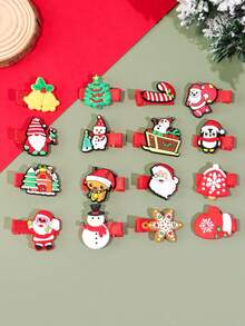 16pcs Women's Cute & Festive Christmas-Themed Hair Clips/Pins - Santa Claus, Snowman, Bells, Christmas Tree, Christmas Elements Decor For Bangs/Christmas Party, Claw Clips, Hair Claws, Hair Slide, Hair Barrettes